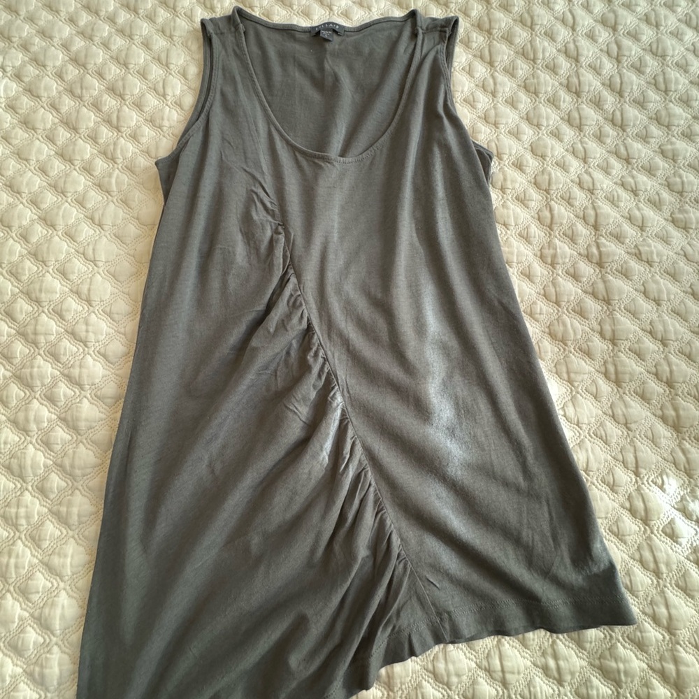Lilla P Gray Asymmetrical Ruched Tank Top